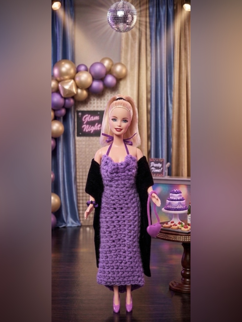 Handmade Crochet Barbie Purple Backless Dress Wrap